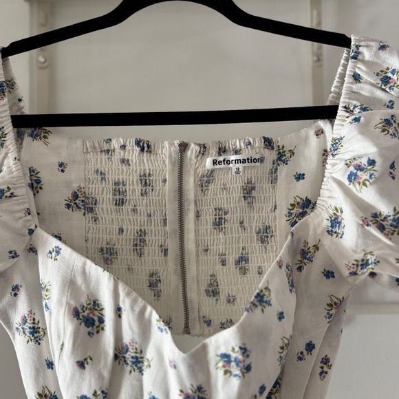 Reformation Emilia Floral Off Shoulder Mini Dress Puff Sleeve Sz 12 Cottagecore - Picture 6 of 7